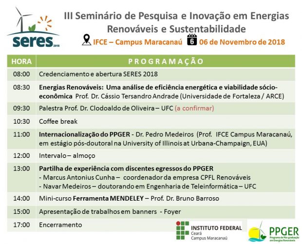 III Seminário de Pesquisa e Inovação em Energias Renováveis e Sustentabilidade – SERES 2018