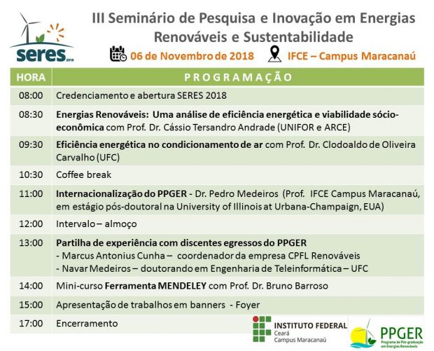 III Seminário de Pesquisa e Inovação e Energias Renováveis e Sustentabilidade – SERES 2018